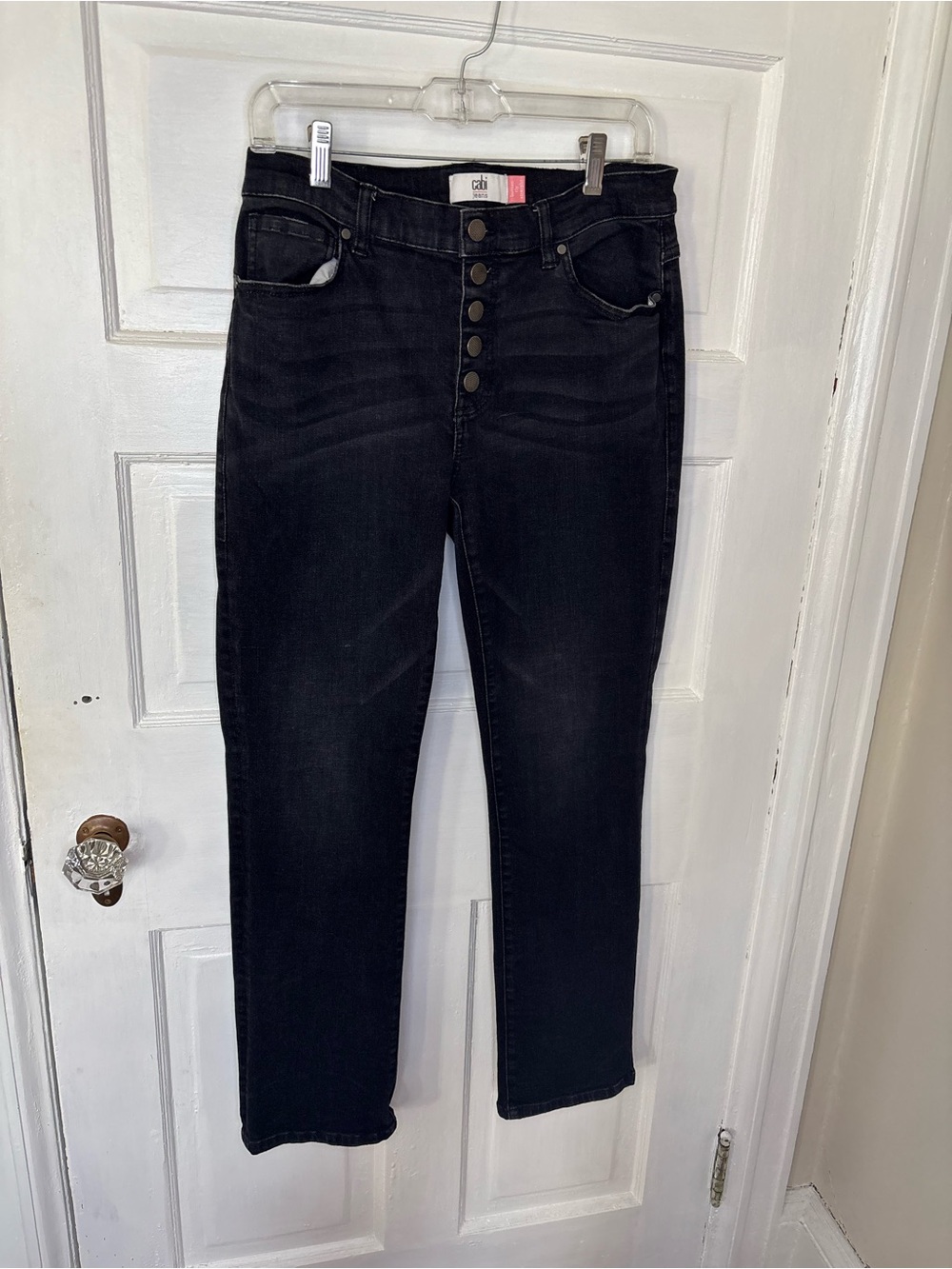 CAbi Black Straight-Leg High-Rise Jeans with Button Fly